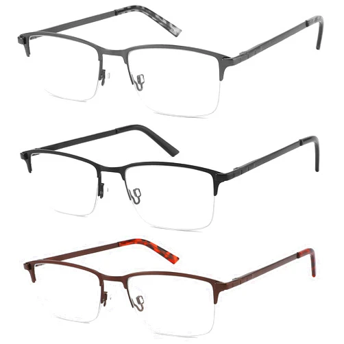 CRGATV 3-Pack Reading Glasses for Men Wide Metal Blue Light Blocking Half Frame Readers Anti UV/Eye Strain/Glare Semi Rimless Eyeglasses (+2.75 Magnification Strength)