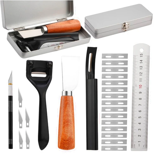 TLKKUE Leather Skiver Carving Knife Metal Sharp Skiving Beveler Tools Safety Beveler Leather Cutting Tool for Bag Wristband Belt Leather DIY Craft