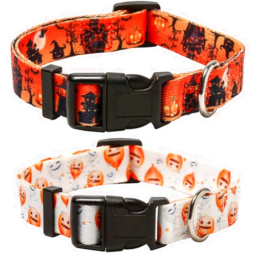 Lamphyface 2 Pack Halloween Dog Collar Adjustable Pumpkin Pattern