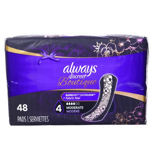 Always Discreet Boutique Incontinence Pads, Size 4, Moderate Absorption, 48 Pads
