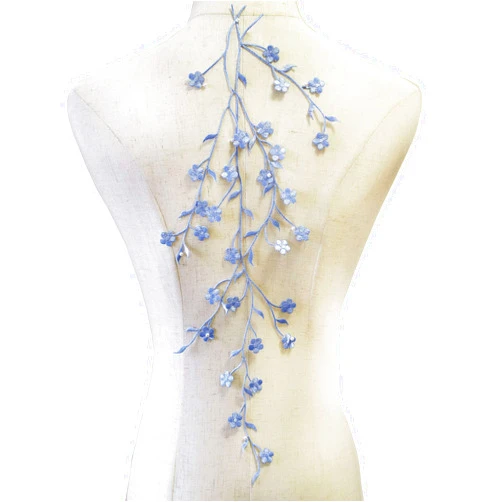 LITTLE PANDADA Plum Embroidered Patch Adhesive Sticker for Clothing Jacket Jeans Lace Applique Fabric Patches (Blue)