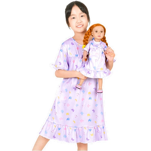 MHJY Matching Girls & Doll Nightgowns Vintage Short Sleeve Sleepwear Pajamas Dress for Girls and American 18