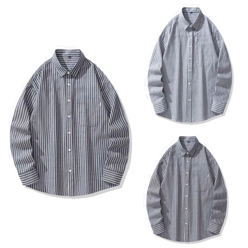 COJCOIHN Men's Stripe Button Down Shirt Lapel Long Sleeve Top with Chesk Pocket Casual Loose T-Shirt Fashion Clothes Apparel