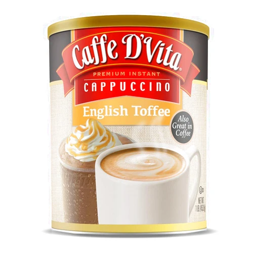 Caffe D'Vita Caffe Dâ€™Vita English Toffee Cappuccino Mix - Instant Cappuccino Mix, Gluten Free, No Cholesterol, No Hydrogenated Oils, No Trans Fat, 99% Caffeine Free, Flavored Instant Coffee - 1 Lb Can