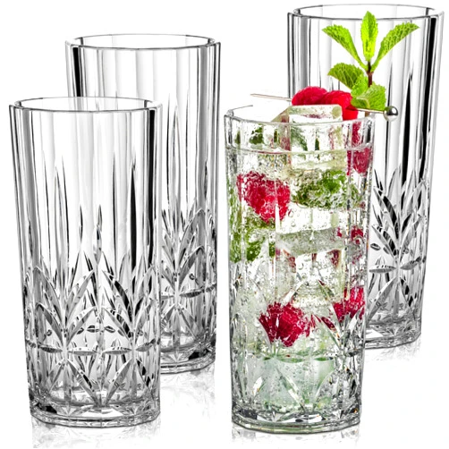 Bravario Unbreakable Plastic Drinking Water Tumblers, Dishwasher Safe 100% Tritan Glasses, BPA-Free Shatterproof Outdoor Highball Drinkware, 18 oz, Set of 4