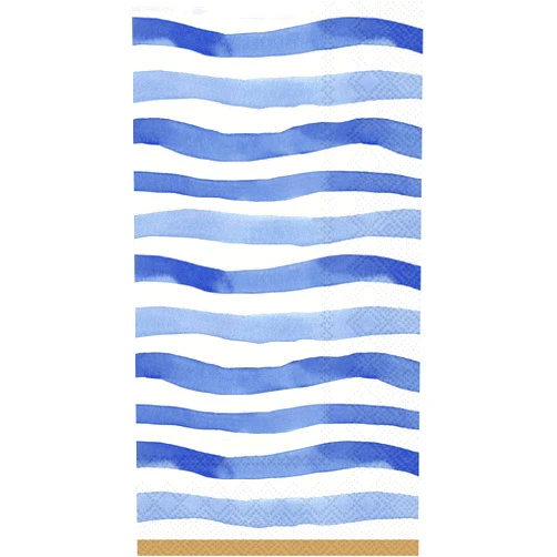 Boston International IHR 3-Ply Paper Guest Towels/Banquet Napkins, 8.5 x 4.5-Inches, Wavy Stripe Blue, 16-Count