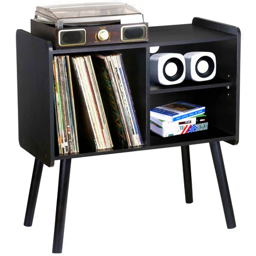 NovaNoka Black Record Player Table with Vinyl Storage, Record Player Stand for Living Room, Mid-Century Modern Turntable Stand, Record Storage Cabinet Holder Up to 100 Albums