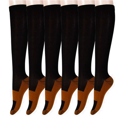 David Angie Graduated Copper Compression Socks 6 Pairs Knee High Socks for Men Women Pain Ache Relief Stockings 15-20 mmHg (XXL, Black)
