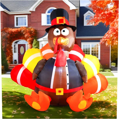 Joiedomi 6 FT Thanksgiving Inflatable Turkey Decorations, LED Light Up Turkey with Pilgrim Hat, Blow Up Turkey for Thanksgiving Outdoor Decorations, Halloween Inflatable Turkey for Yard Garden Decor