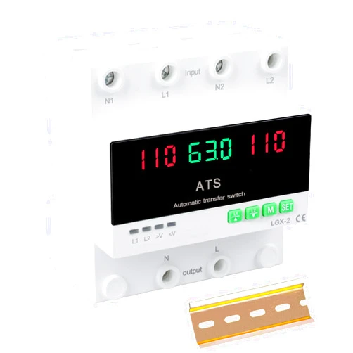 MARSTEK 63A 110V Automatic/Manual Transfer Switch, Dual Power Selector with LED Display, L1 Priority, DIN Rail Mount,50/60Hz CE Certified ATS for Generator and Backup Power