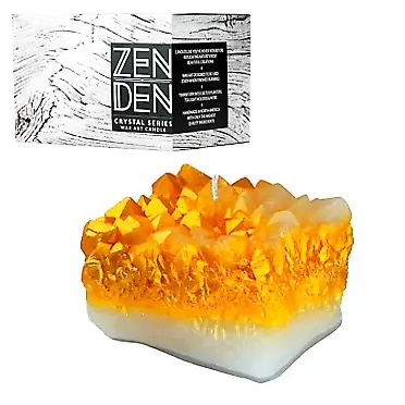 Zen Den Candles Zen Den Crystal Series - Quartz Crystal Cluster Shaped- Unscented Wax Candle - Handcrafted for Home Décor & Positive Energy (Citrine / Orange)