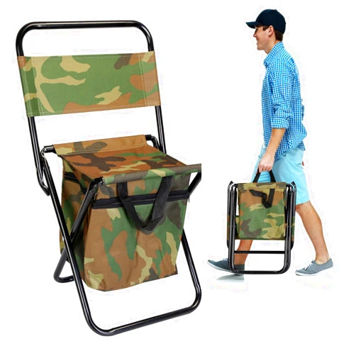Moclever Fishing Chair with Cooler Bag, Foldable Lightweight Camping Chair Compact Fishing Stool with Backrest for Camping, Fishing, Hiking, Outdoor Sketching, Camouflage