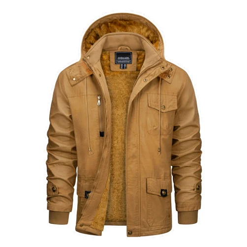 CRYSULLY Men's Winter Casual Thicken Multi-Pocket Outwear Jacket Coat With Removable Hood