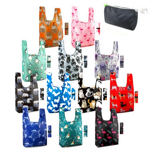 BeeGreen Christmas Gifts Animal Lover Gifts for Women Reusable Grocery Bags Foldable Shopping Totes 12 Pack Cute Holiday Bags with Handles Large Cloth Gift Bags Cute Groceries Bags Bulk Heavy Duty
