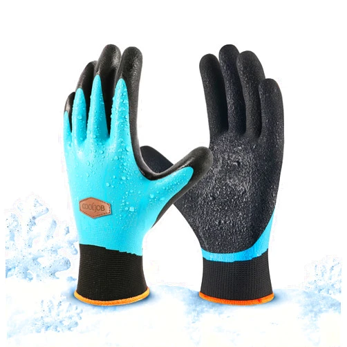 COOLJOB Waterproof Winter Freezer Gloves for Working Gardening Fishing Construction Worker, Double Coated Rubber for Warehouse Cold Refrigeration House, 1 Pair Medium Blue