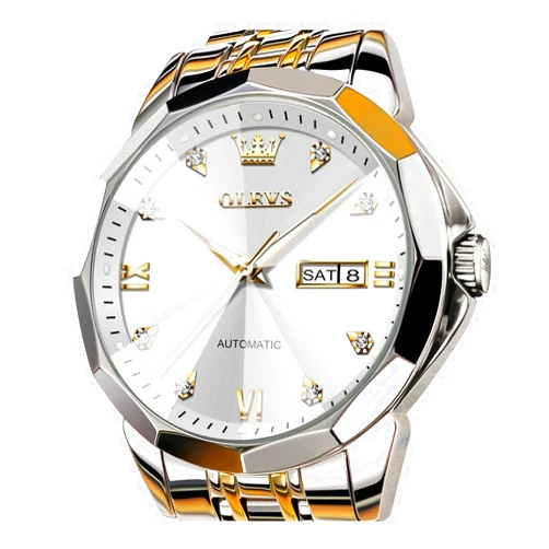OLEVS Watch for Men Automatic Classic Mechanical Watch Diamond Mirror Stainless Steel Dress Casual Waterproof Day/Date Calendar