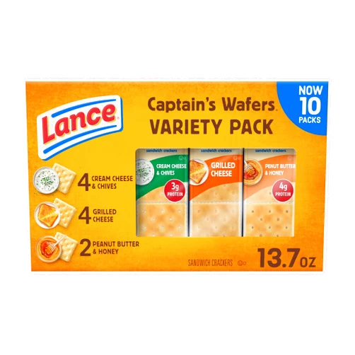 Lance Sandwich Crackers, Captain's Wafers, Variety Pack, 10 Individual Packs, 6 Sandwiches Each