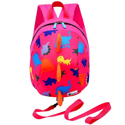 DB Dinosaur Toddler Mini Backpack with Leash, Children Kids Baby Harness Bookbag (Rose Pink)