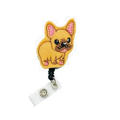 Handmade French Bulldog Badge Reel, Retractable Dog Breed ID Holder, Pet Puppy Name Tag Clip (swivel clip)