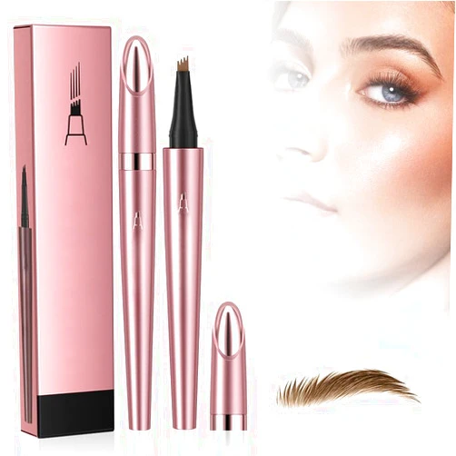 Kruggo Upgraded Waterproof Magic Eyebrow Pencil Microblading Eyebrow Pencil, 2024 New 3D Microblading Eyebrow Tattoo Pencil 4 Fork Tip, Natural Makeup Fine Stroke (B-Light Brown)