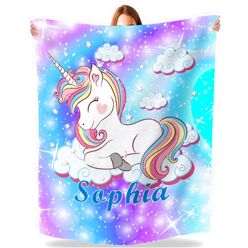 YESCUSTOM Personalized Custom Name Blankets for Baby Boys Girls, Rainbow Unicorn Toddler Throw Blanket Soft Fleece for Kids Bedroom Decor, Couch,Birhtday Gift for Kids Blankets