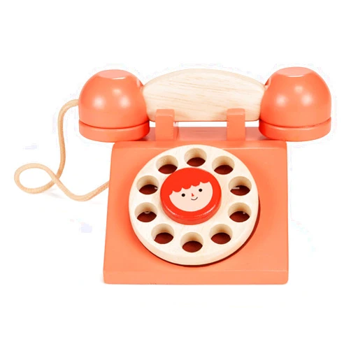 Mentari Toys - Ring Ring Telephone - Solid Wood Retro Chorded Dial Phone for Toddlers - Pretend Play Toy Telephone - Boost Communication Skills and Language Development - Age 2+