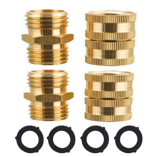 M MINGLE Garden Hose Adapter, Male to Male, Female to Female, 3/4 Inch Brass Connector, 4-Pack with Extra 4 Washers