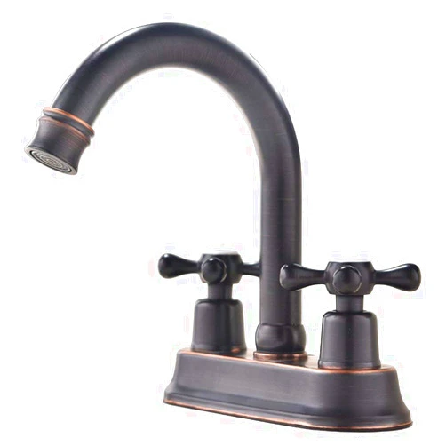 Ufaucet 2 Handle Oil Rubbed Bronze Bathroom Faucet, Farmhouse 4 Inch Centerset Vanity Faucet, Stainless Steel Bathroom Sink Faucet Deck Mount RV Lavatory Mixer Tap Without Accessories