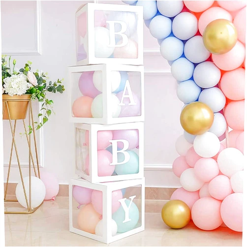 VOVOV Baby Clear Boxes with Letters for Gender Reveal Decorations Transparent Baby Blocks Baby Shower Favor Box Decorations