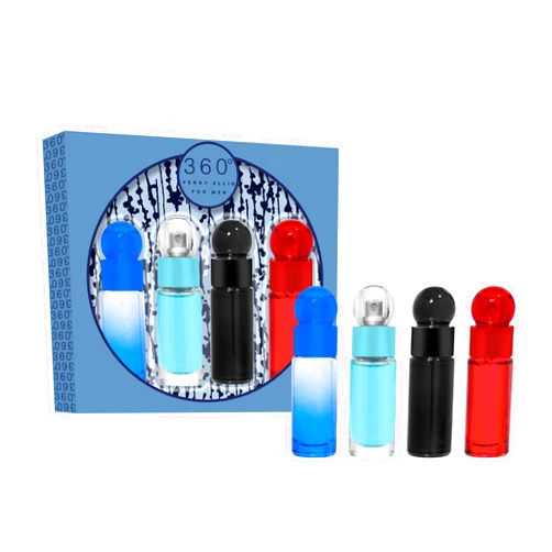 Perry Ellis Fragrances Perry Ellis Men's 4-Piece Mini Gift Set - 360° Men, 360° Red, 360° Very Blue, 360° Black (4-pack of .25 fl oz EDT mini travel sprays)
