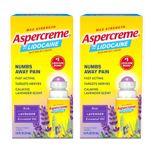 Aspercreme Essential Oils Lidocaine Pain Relief with No-Mess Roll-On Applicator, Max-Strength Lidocaine Numbs Away Nerve Pain, Moisturizing Aloe Hydrates Skin, Lavender, 2.5 Oz., 2pk