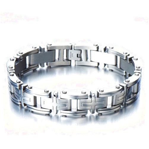 COOLSTEELANDBEYOND Exclusive Stainless Steel Man Jewelry Cross Link Bracelet for Men 8.85 Inches