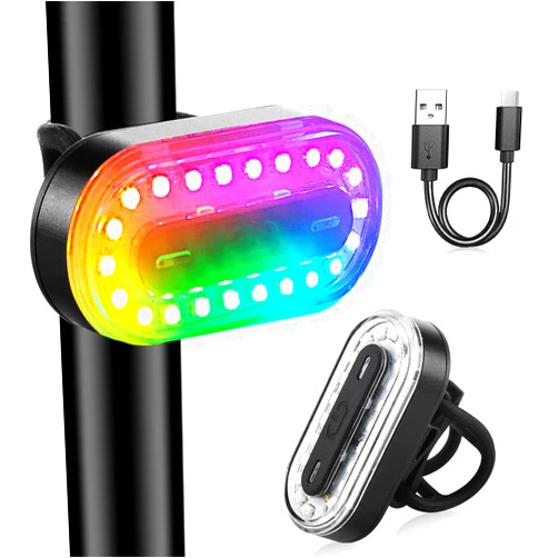 Teguangmei Bike Tail Light, Super Bright Cyclist Safety LED Warning Bike Flashlight, 7 Colors 14 Modes RGB Skateboard Light, Bicycle Rear Light Rechargeable & Waterproof, for Scooter Light Accessories