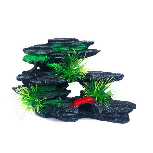 J-star Medium Fish Tank Decorations, Aquarium Decor Rock Mountain View, Landscape Ornament Rock Resin Decoration