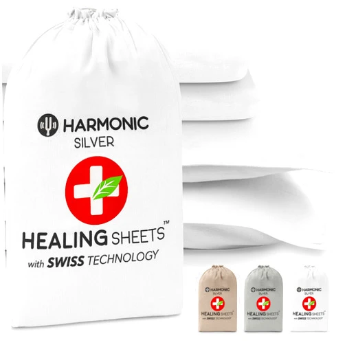 HARMONIC SILVER Belgian Flax Linen Silver Ion Infused Bed Sheet Set | Ultra Soft | Cooling for Hot Sleepers | 18