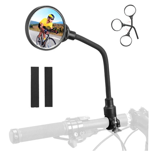 ROCKBROS Bike Mirror Handlebar Mount 360°Rotatable Adjustable Bicycle Rear View Mirror HD Wide Angle Clear Acrylic Convex Safe Bike Mirror for Mountain Road Bike Electric Motorcycle