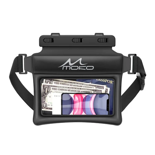 MoKo Waterproof Phone Pouch Fanny Pack, Floating Dry Bag for Swimming Kayaking Snorkeling, Compatible with iPhone 14 13 12 11 Pro Max X/Xr/Xs Max, Galaxy S21 Ultra/S9/Note 10 Plus