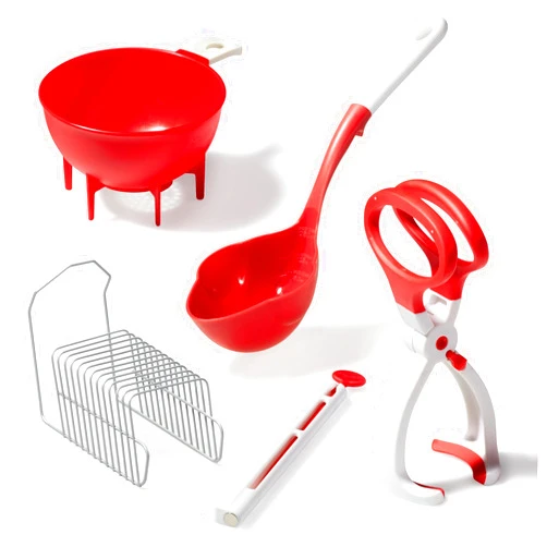Starfrit 6 Piece Canning Set - Jar Lifter, Canning Scoop, Funnel, Lid Lifter & Bubble Popper and Lid Rack
