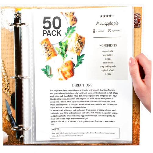 CraftSaints Full Size for 8.5x11'' Pack of 50 Recipe Sheet Protectors for Recipe Binder, Top-Loading Plastic Sleeves, Clear Sheet Protectors for 3 Ring Binder, Convenient Refill (50 Pack, 8.5 x 11'' - 1 Pocket)