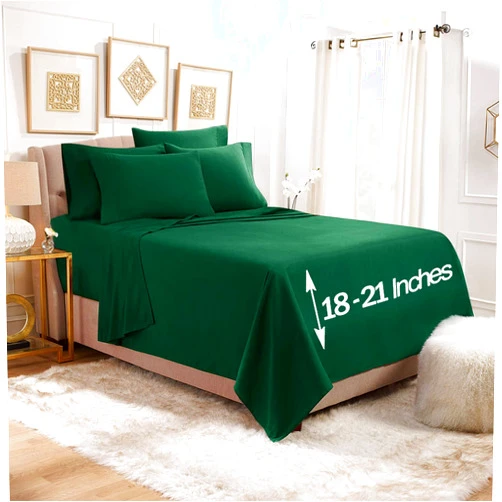 Empyrean Bedding Empyrean Extra Deep Pocket Fitted Sheet - 6 Piece Sheet Set – Soft 110 GSM Deep Pocket - Deep Fitted Sheets Set - 56 x 75 inches - Full Size Sheets - Hunter Green