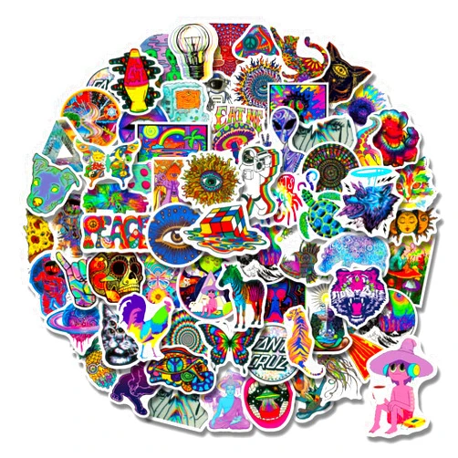 POTOTA Trippy Stickers 100 PCS Psychedelic Stickers for Adults,Trippy Accessories Stickers,Hippie Sticker Packs for Adults,Laptop Water Bottle Car Cup Computer Guitar Skateboard Luggage Bike