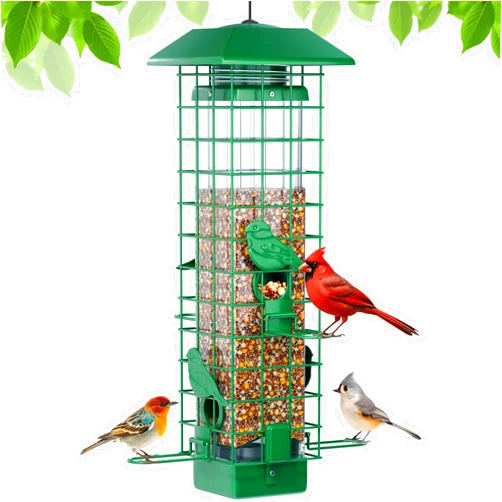 GAINSEN Squirrel Proof Bird Feeder, Metal Bird Feeders for Outdoors Hanging, Weight Activated, 3Lb Capacity, 4 Ports, All-Weather Tube Bird Feeder for Outside, Cardinal Finch Bluebird Wild Bird Feeder