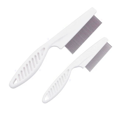 WsjiaboFux 2Pcs White Long Handle Metal Hair Nit Comb Remove Head Nits Nit Comb For Pets Kids And Adults Lice Treatments (14cm, 18cm)，Lice Treatments，Lice Combs