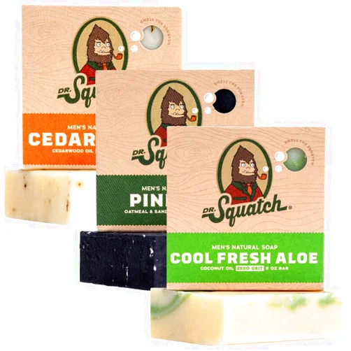 Dr. Squatch All Natural Bar Soap for Men, 3 Bar Variety Pack, Pine Tar, Cedar Citrus and Cool Fresh Aloe