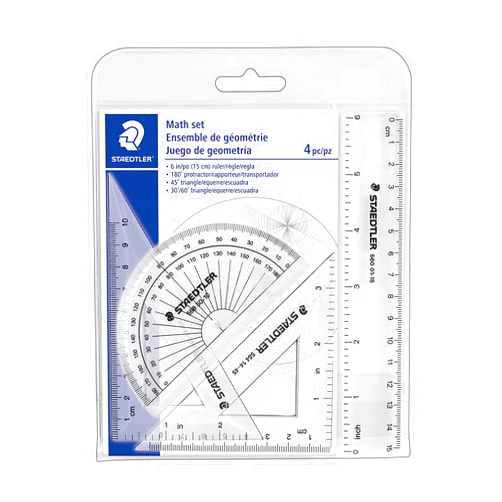 Staedtler Math Set with Ruler, 2 Triangles, Protractor, portable 4 piece, 569 WP4