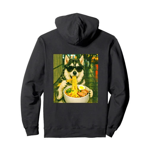 Night Street Taco Animal Art Siberian Husky Eating Ramen Noodles Meme Retro Urban Pullover Hoodie