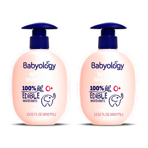 Babyology 100% Edible Ingredients - Organic Baby Lotion - Clinically Tested - Calming & Rich Moisture for Sensitive Skin - Daily Care - Non-scented (12 Fl Oz (Pack of 2))