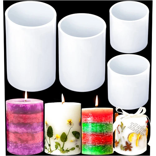 HFYHWT Silicone Molds for Candle Making, 4In and 3.5In and 2.5In and 2In Cylinder Silicone Candle Mold Pillar Epoxy Resin Casting Molds for Wax Candle Making (4 Sizes)