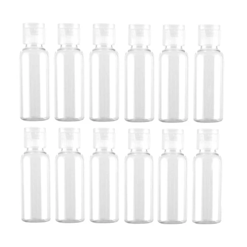 VASANA 12PCS 30ml/1oz Empty Refill Plastic Cosmetic Squeezable Bottle with Clear Flip Cover Cosmetic Sample Packing Holder Perfume Water Cleanser Shower Gel Emulsion Lotion Liquid Storage