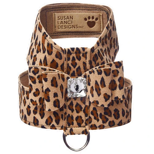 Susan Lanci Designs Premium Ultrasuede Big Bow Tinkie Harness, Cheetah, X-Small